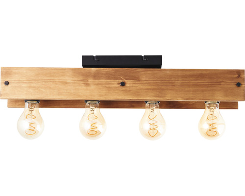 Houten plafondlamp met vier gloeilampen
