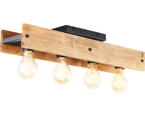 Houten plafondlamp met vier gloeilampen