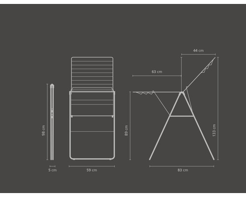 Afmetingen wasrek in detail