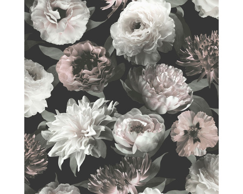 ESTAHOME Vliesbehang 139169 Paradise bloemen zwart/wit/lichtroze
