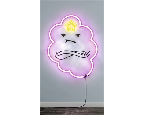 Neonlamp wolk met gezicht en ster