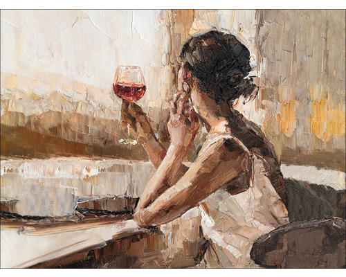 PURE LIVING Schilderij canvas Girl with wine glass 116x84 cm