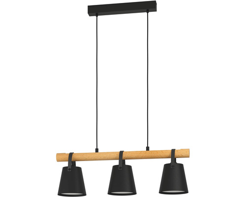 Hanglamp met drie lampen en houten element