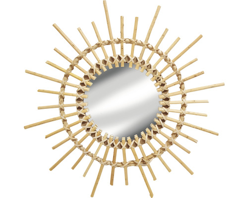 Decoratieve spiegel met rotan frame in zonvormgeving Decoratieve spiegel met rotan frame in zonvormgeving