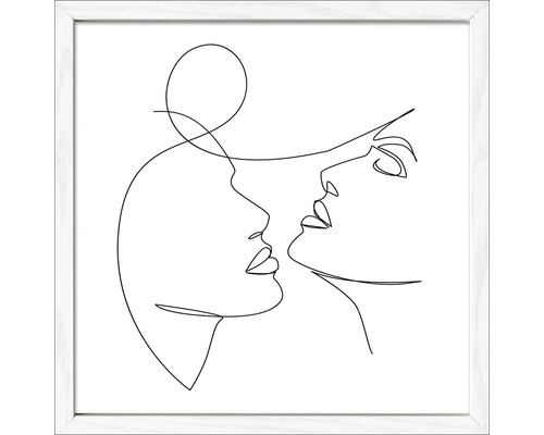 Schilderij met lijntekening van twee gezichten in lijst