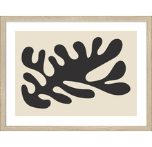 Ingelijste muurdecoratie met abstract, zwart plantmotief op een beige achtergrond