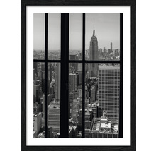 Zwart-witfoto van New York City met uitzicht op het Empire State Building in lijst