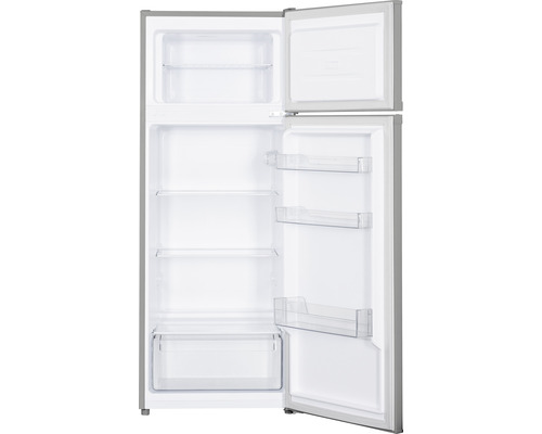 Geopende koelkast met planken en vriesvak