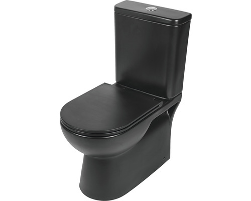 DIFFERNZ Spoelrandloos staand toilet met reservoir Rimless mat zwart incl. softclose wc-bril met quick-release