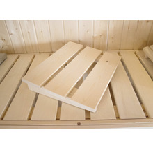 Houten sauna met ligbank en neksteun
