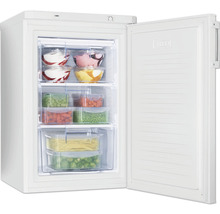 Vriezer met open laden gevuld met levensmiddelen