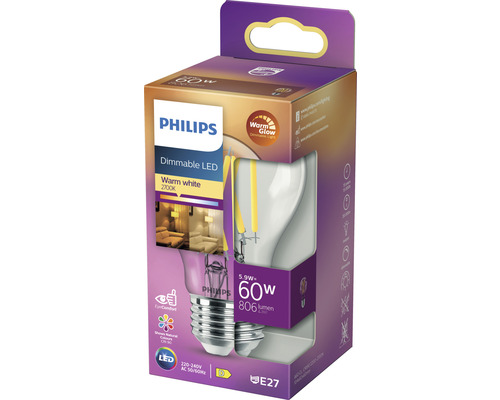Philips ledlamp, dimbaar, warm wit, E27 fitting in verpakking