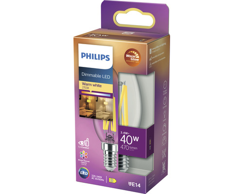 Philips ledlamp, dimbaar, warm wit, E14 fitting, 40 watt nominaal vermogen