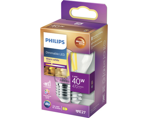 Philips ledlamp, dimbaar, 3,4 watt vermogen, 40 watt equivalent, E27 fitting