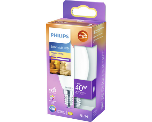 Philips LED-lamp, dimbaar, warm wit, 2700 Kelvin, E14