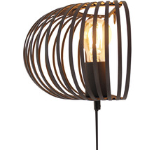 Wandlamp van metaal met decoratieve kooikap en gloeilamp