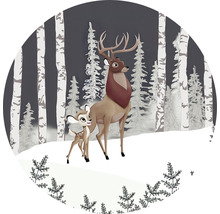 Illustratie van een hert en een reekalf in een winterbos