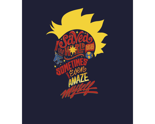 KOMAR Fotobehang vlies IADX5-063 Captain Marvel Saves The World 250x280 cm Illustratie van een vrouwelijk silhouet met de tekst Ik heb vandaag de wereld gered, soms verbaas ik mezelf zelfs