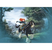 Illustratie van Merida op een paard in een bos