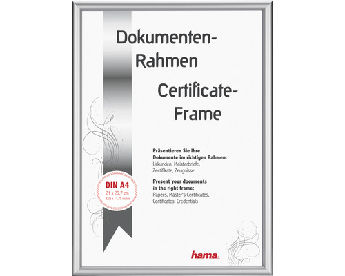 HAMA Fotolijst aluminium Detroit zilver 21x29,7 cm (A4) Documentenlijst voor documenten in DIN A4-formaat