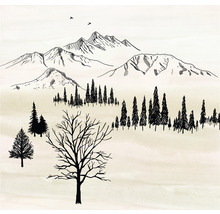 Illustratie van een landschap met bergen en bomen