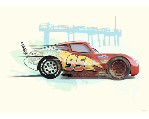 Illustratie van Lightning McQueen met nummer 95 voor een pier
