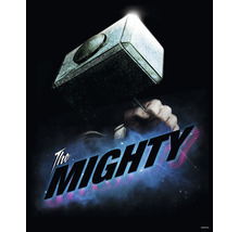Illustratie met Thors hamer en het opschrift The Mighty
