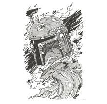 Illustratie van een beschadigde Star Wars Boba Fett helm