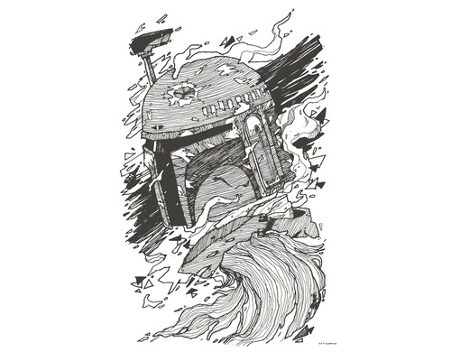 Illustratie van een beschadigde Star Wars Boba Fett helm