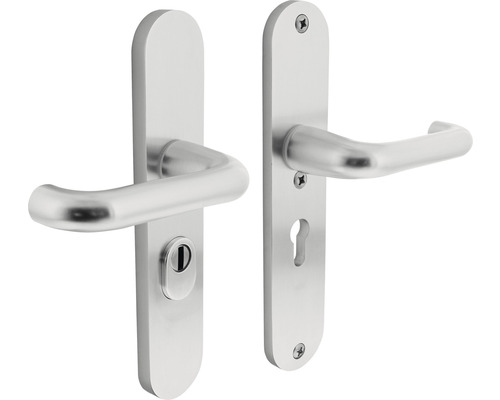 INTERSTEEL Veiligheidsbeslag ovaal kruk/kruk PC55 anti-kerntrek aluminium F1 Deurklinkstel met lang schild voor binnendeuren