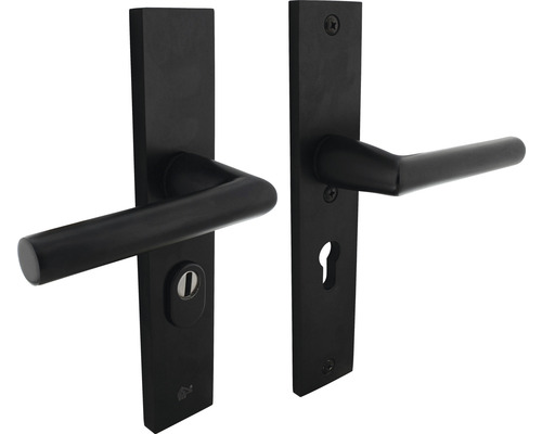 INTERSTEEL Veiligheidsbeslag recht kruk/kruk PC55 anti-kerntrek zwart mat Deurkrukstel met lang schild voor binnendeuren