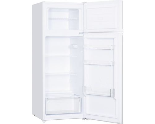 Geopende witte koelkast met vriesvak