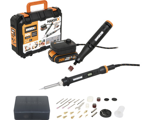 WORX MAKERX Combiset accu multitool + graveer-/soldeerpen WX988 Worx Maker X gereedschapsset met gereedschapskoffer, accu en accessoires
