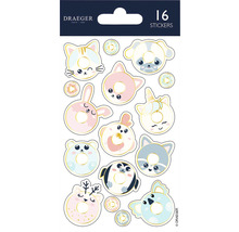 Zestien stickers in donutdesign met diermotieven