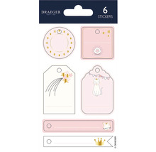 Zes stickers van Draeger met motieven