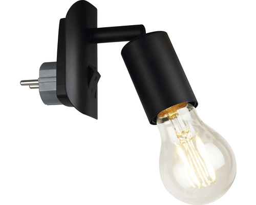 Zwarte wandlamp met stekker en lichtbron