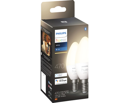 Verpakking Philips Hue White E14 ledlamp, 2 stuks