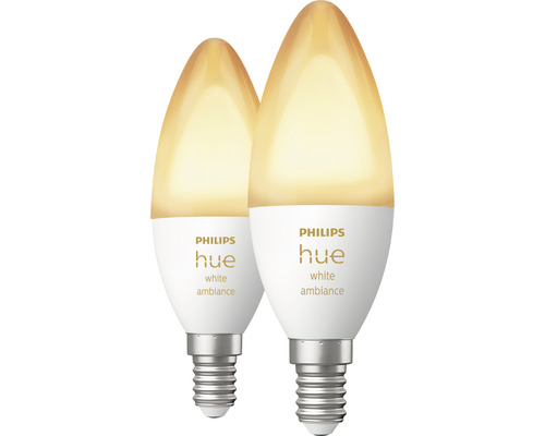 Twee Philips Hue White Ambiance lampen met E14 fitting