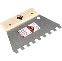 Tegellijm spatel met houten handvat en vertanding van 10x10 millimeter