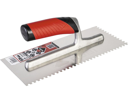 Tegelspaan met rode handgreep voor tegelwerkzaamheden