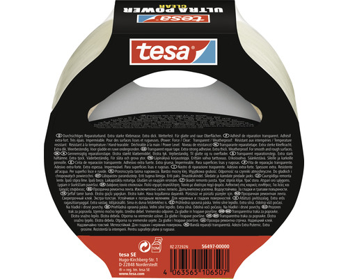 Tesa Ultra Power Clear reparatietape, transparant, extra sterk, weerbestendig
