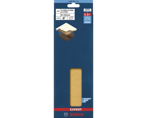 Bosch Expert schuurbladset, 93x230mm, korrel P60, P80 en P120