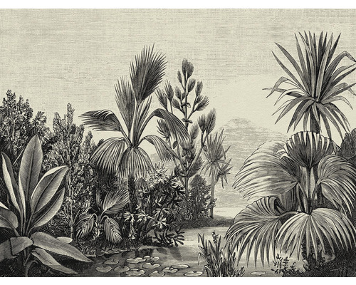 A.S. CRÉATION Fotobehang vlies 38235-1 The Wall palmen 371x280 cm Illustratie van een tropisch landschap met diverse planten en waterpartij