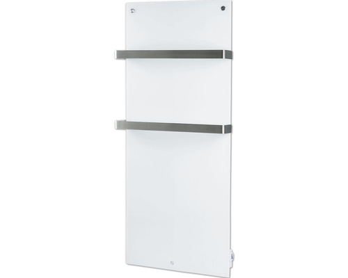 Witte handdoekradiator met twee metalen handdoekrekken