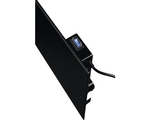 Zwarte verwarmingsplaat met aan- en uitknop en stroomkabel