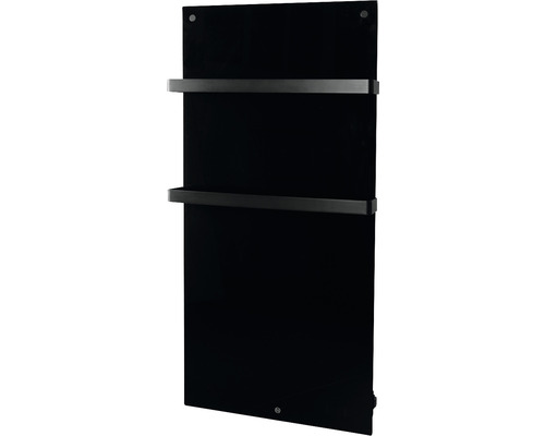 Zwarte handdoekverwarmer met twee handdoekrekken