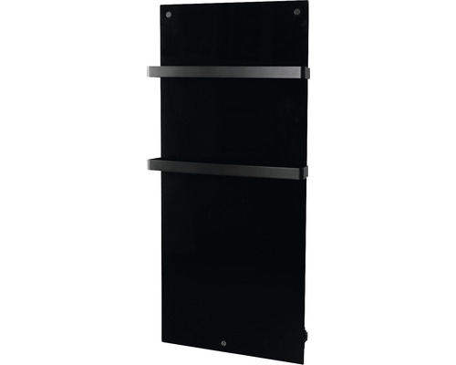 Zwarte handdoekverwarmer met twee handdoekhouders
