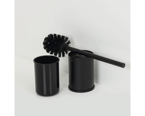 Zwarte toiletgarnituur met borstel en houder