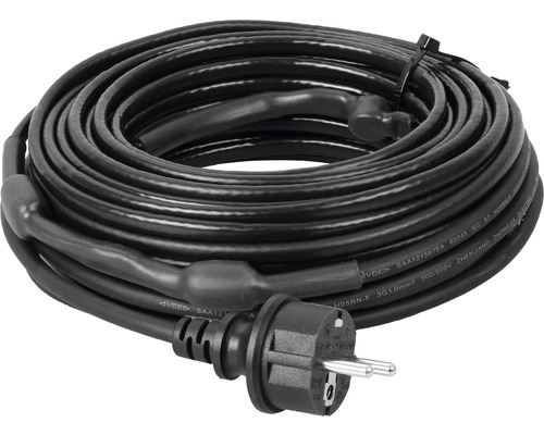 Zwarte verwarmingskabel met stekker opgerold