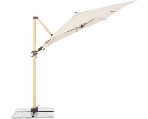 Vrijhangende parasol met houten frame en granieten voet